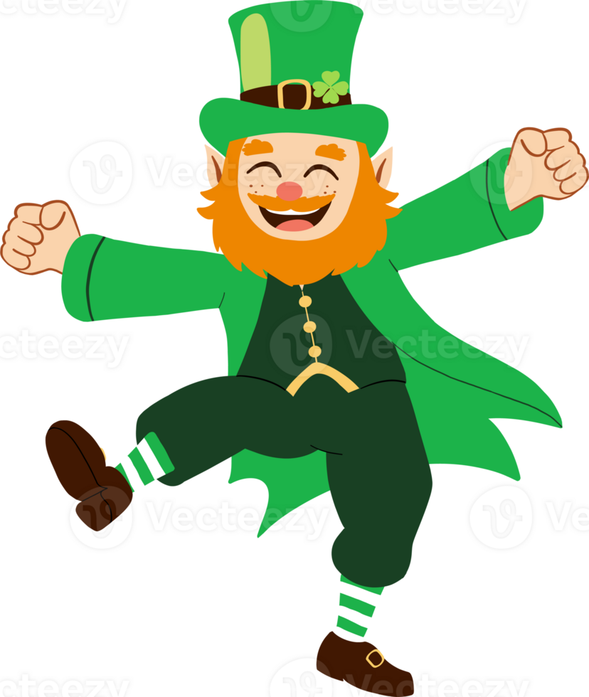 A cheerful leprechaun dancing joyfully in a vibrant green outfit. png
