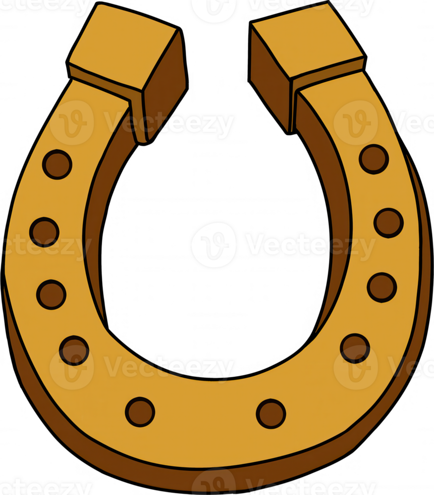 A vibrant illustration of a golden horseshoe symbolizing luck and prosperity. png