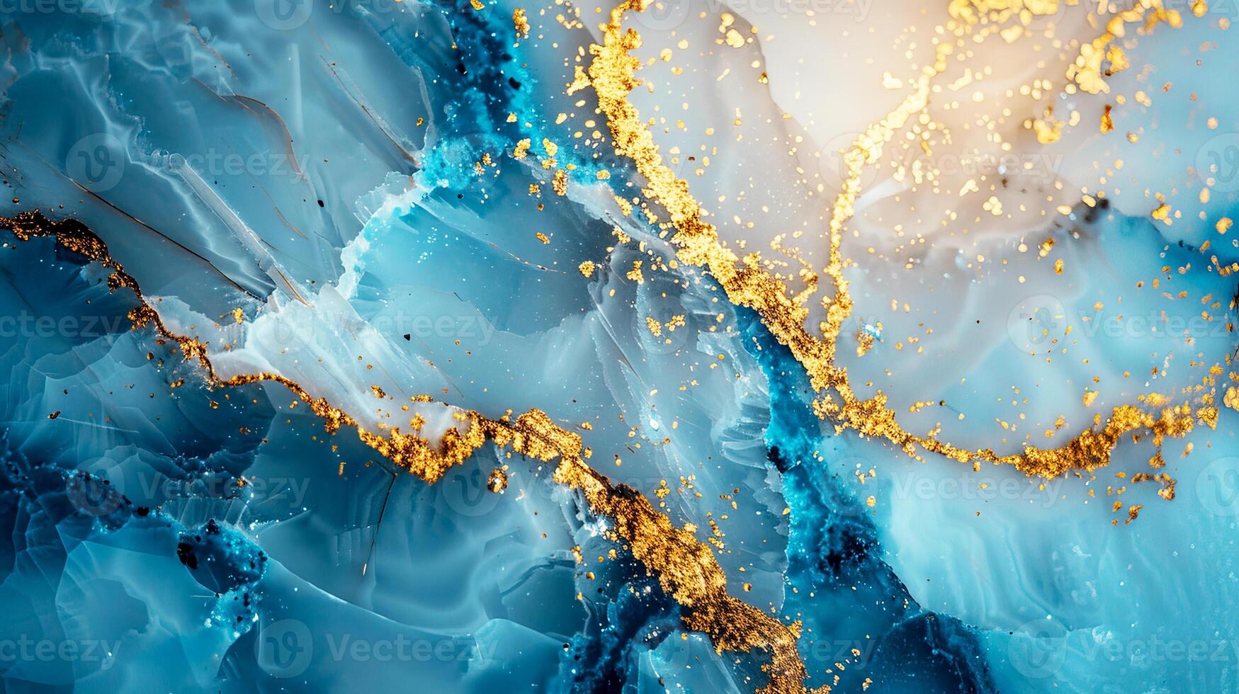 Stunning abstract artwork with vibrant blue and gold hues, depicting fluid and dynamic patterns, evoking a sense of luxury and mystique. photo