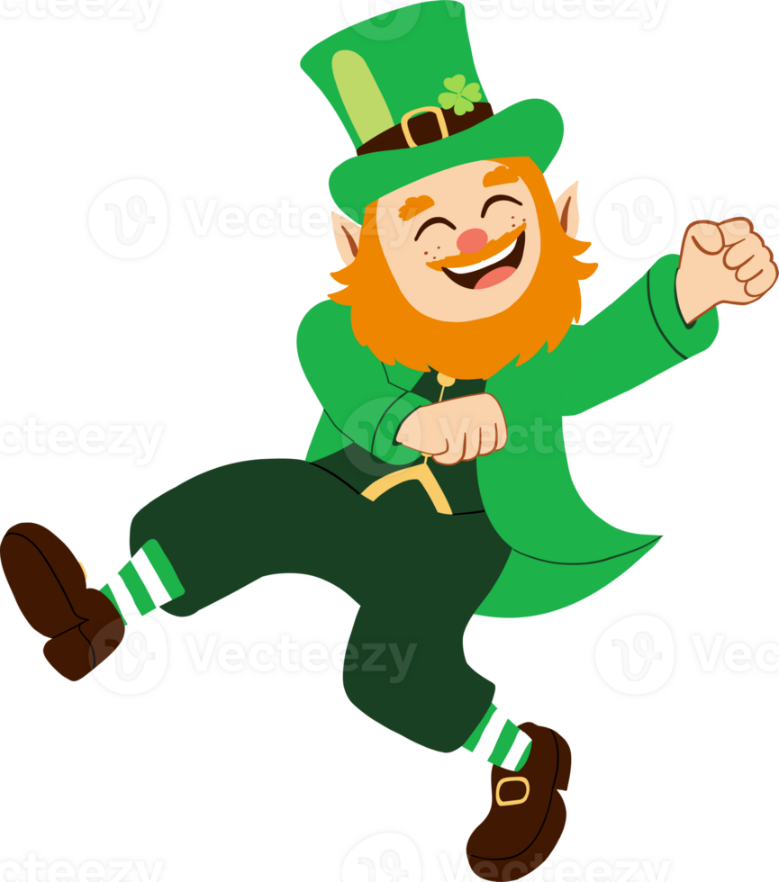 A cheerful leprechaun in green attire celebrating joy and tradition. png