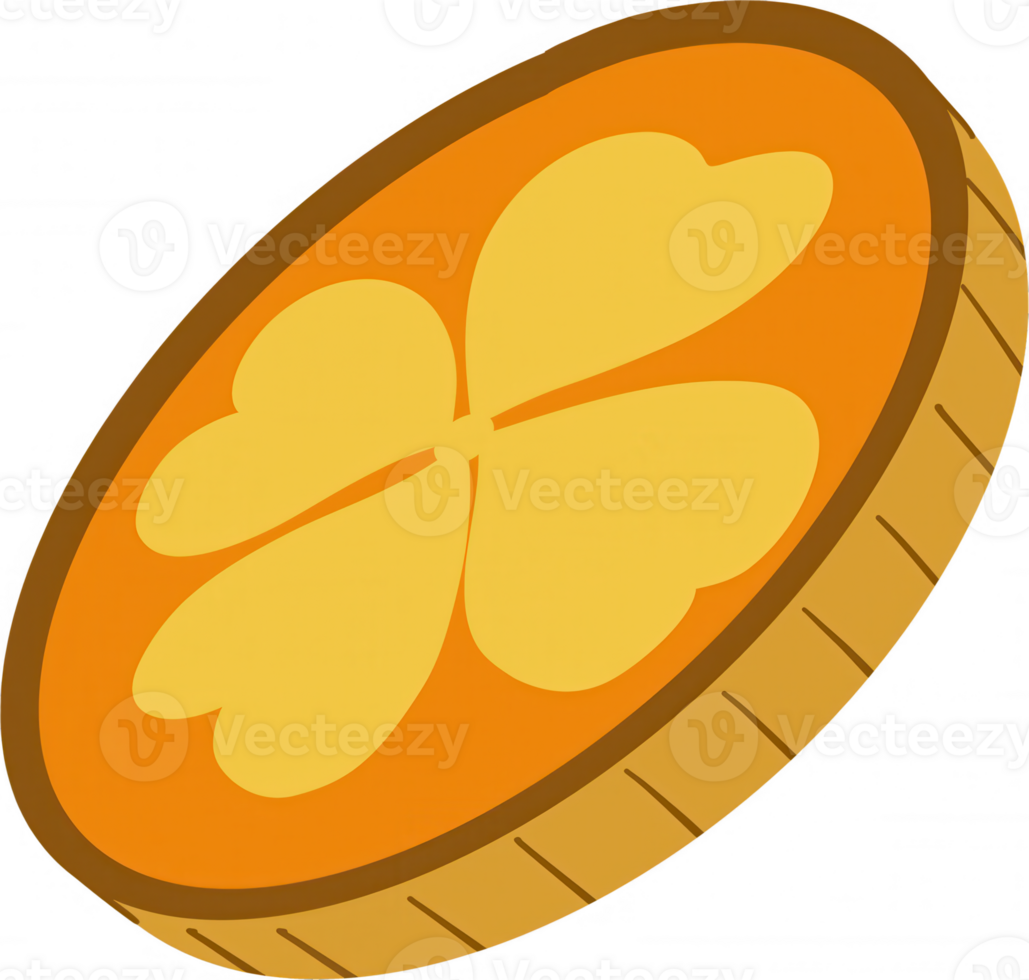 A colorful illustration of a lucky coin with a clover design for good fortune. png