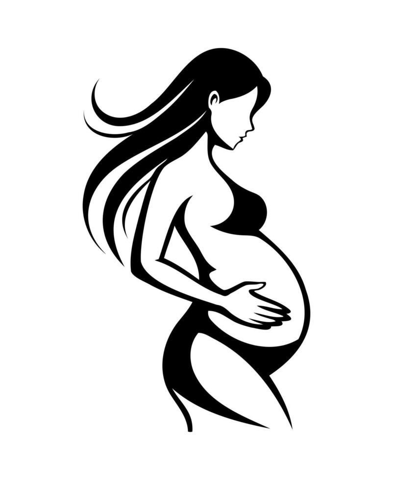 Elegant Pregnant Woman Silhouette Illustration vector