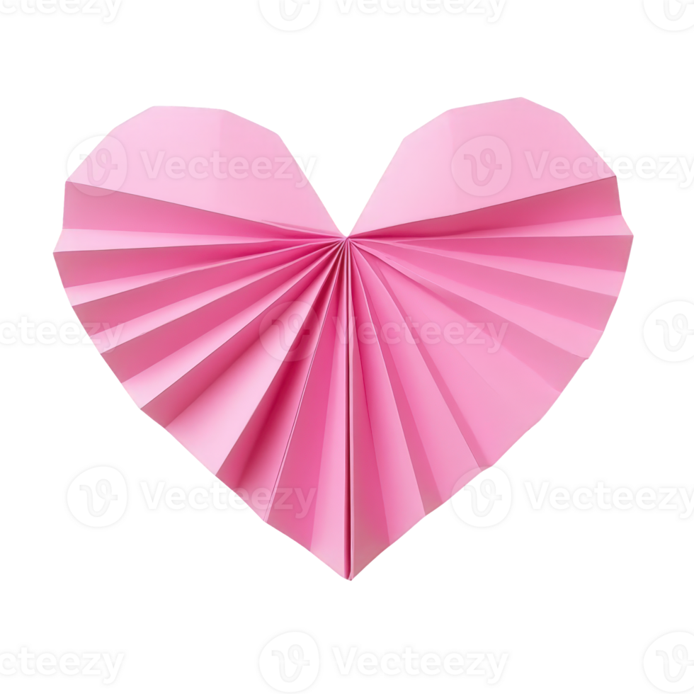 Pink origami valentine 3d heart folded from transparent symbolizing love, care, and affection, isolated on paper, background png