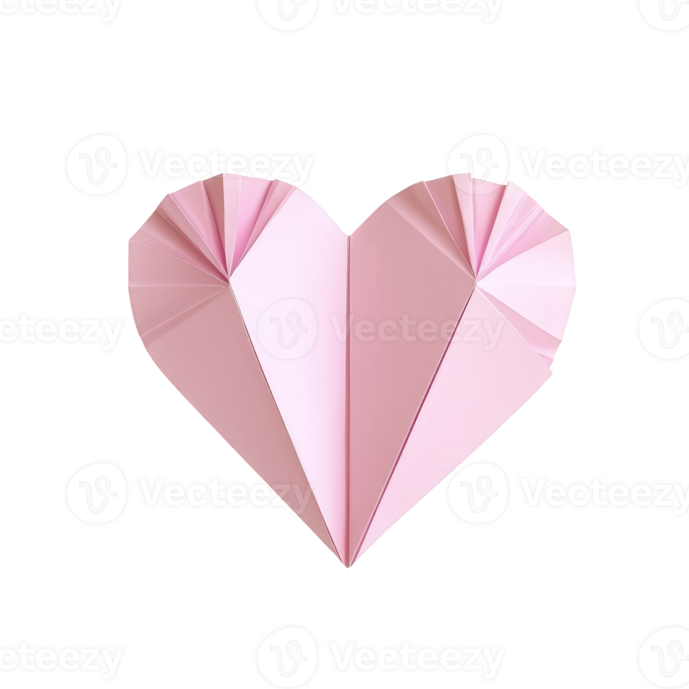 Pink origami valentine 3d heart folded from paper, symbolizing love, isolated and affection, care, on transparent background png