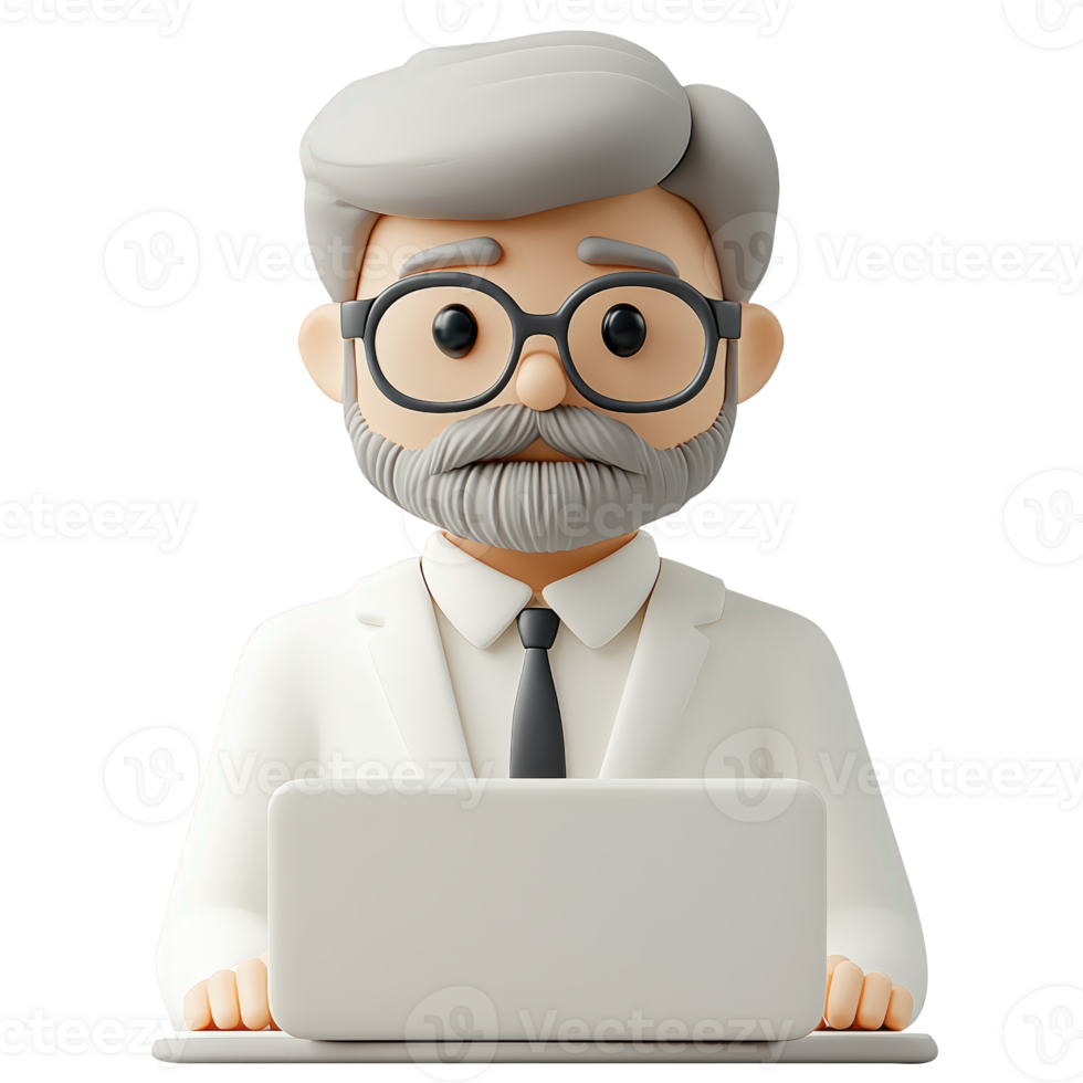 on icon doctor man with glasses and backpack holding a background isolated tablet, a clear 3d png