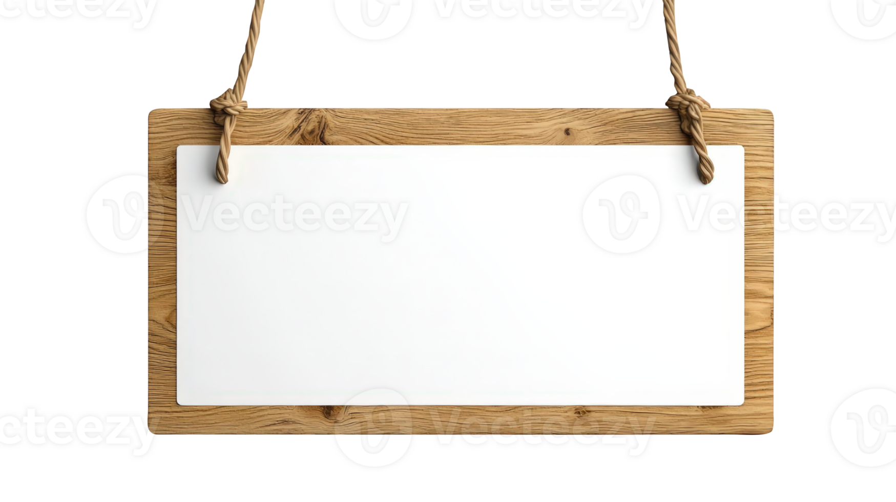 Empty white wooden your sign hanging with rope on transparent background, perfect for adding mockup own text or design png
