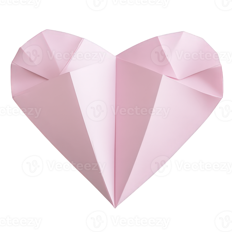 Pink valentine paper heart with symbolizing love and tenderness, crafted against precision for romantic compositions folding, transparent backdrop png