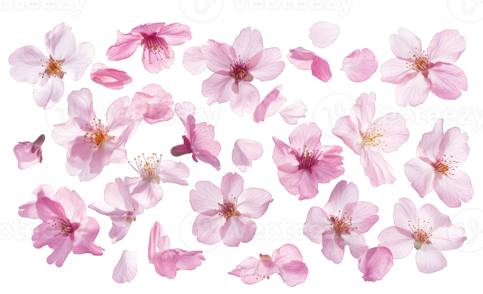 Pink cherry blossoms serene petals gently falling against a transparent and creating a background, and beautiful spring scene png