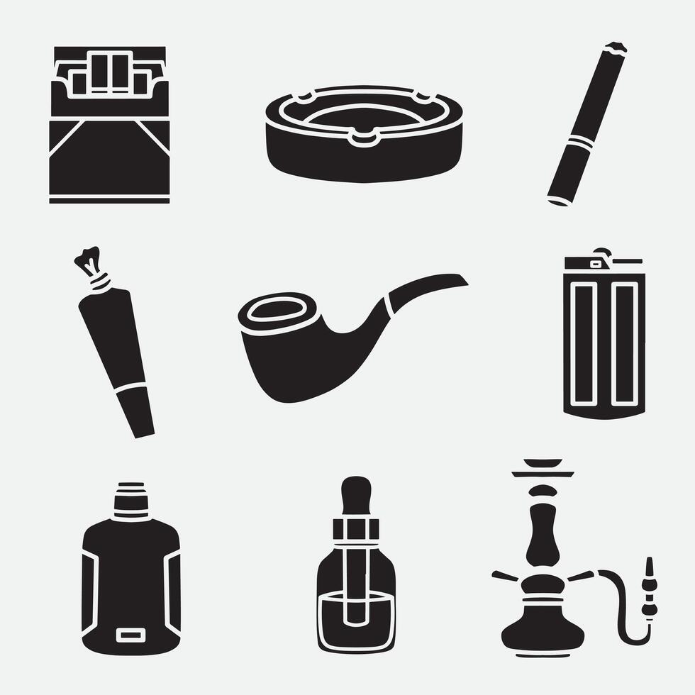 set of smoking good for icon, silhouette design, element design, logo, symbol, etc vector