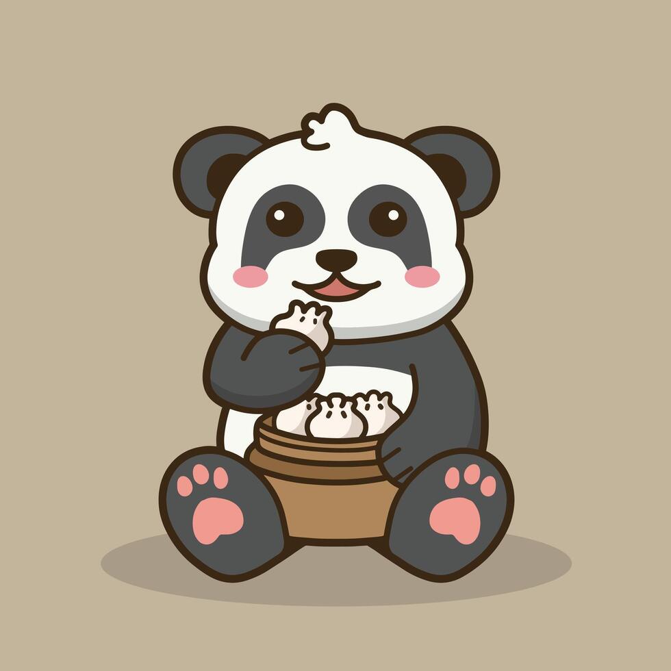 panda with dumpling food good for mascot, sticker, mascot logo, badge, element design, etc vector