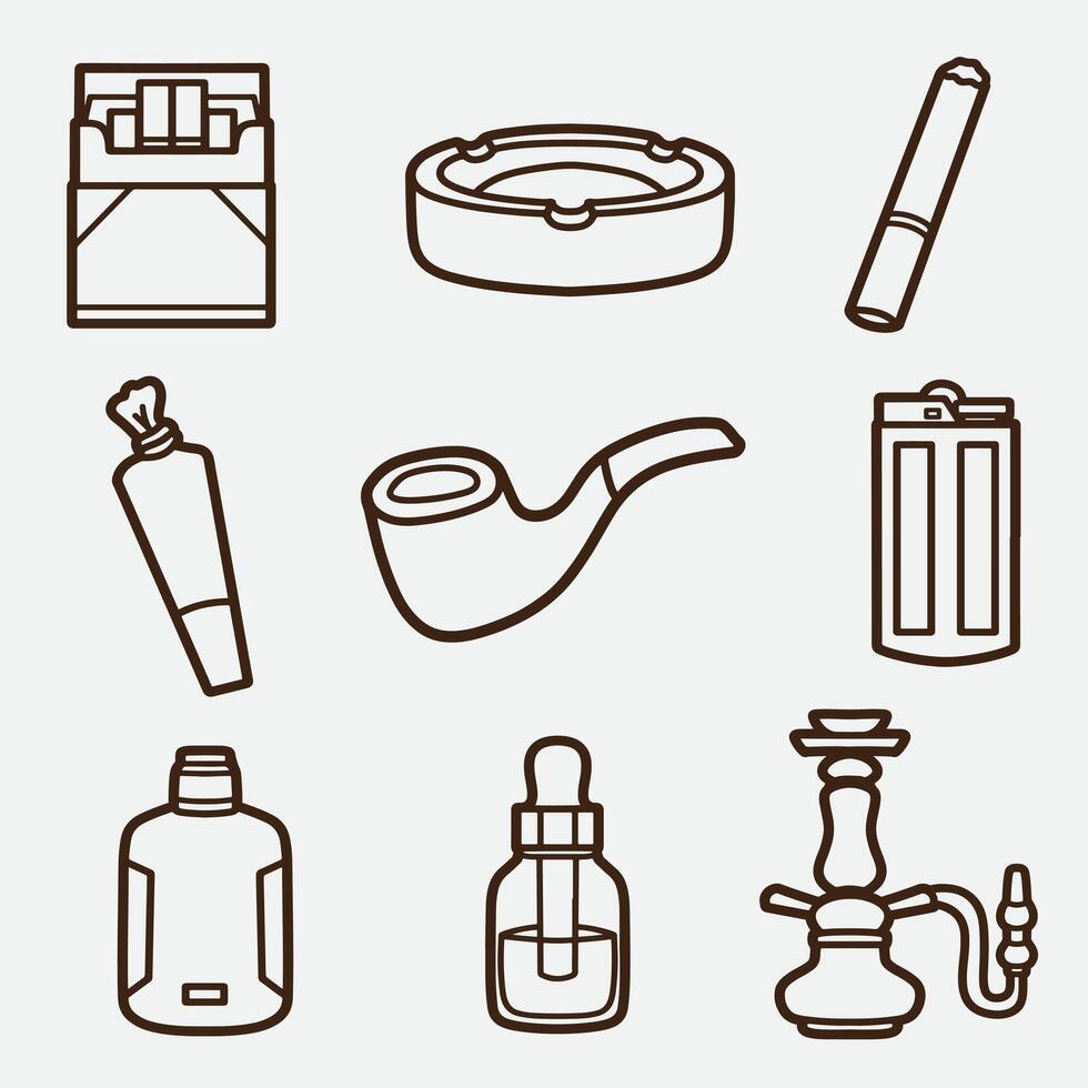 set of smoking with outline style good for icon, coloring page, element design, coloring book, symbol, etc vector