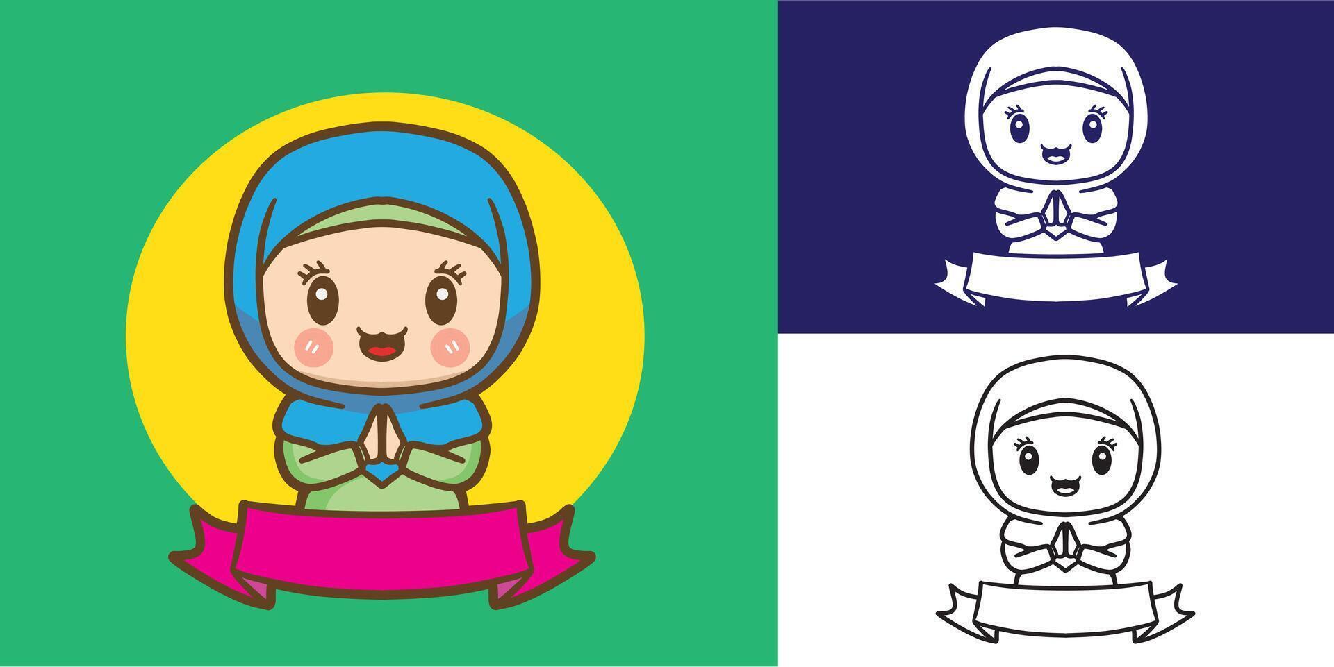 mascot girl with hijab outfit good for logo, avatar, brand design, sticker, element design, etc vector