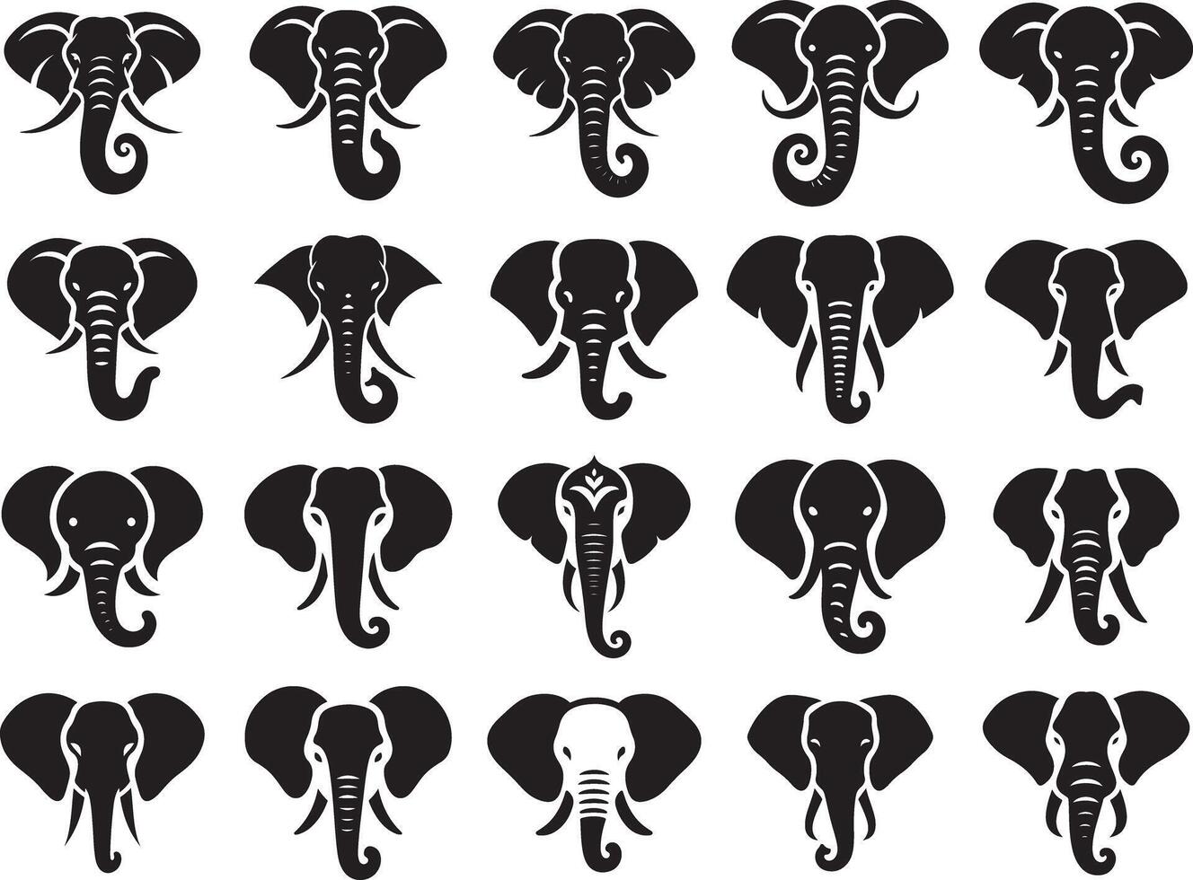 Silhouettes Icon Collection of Elephant Head vector
