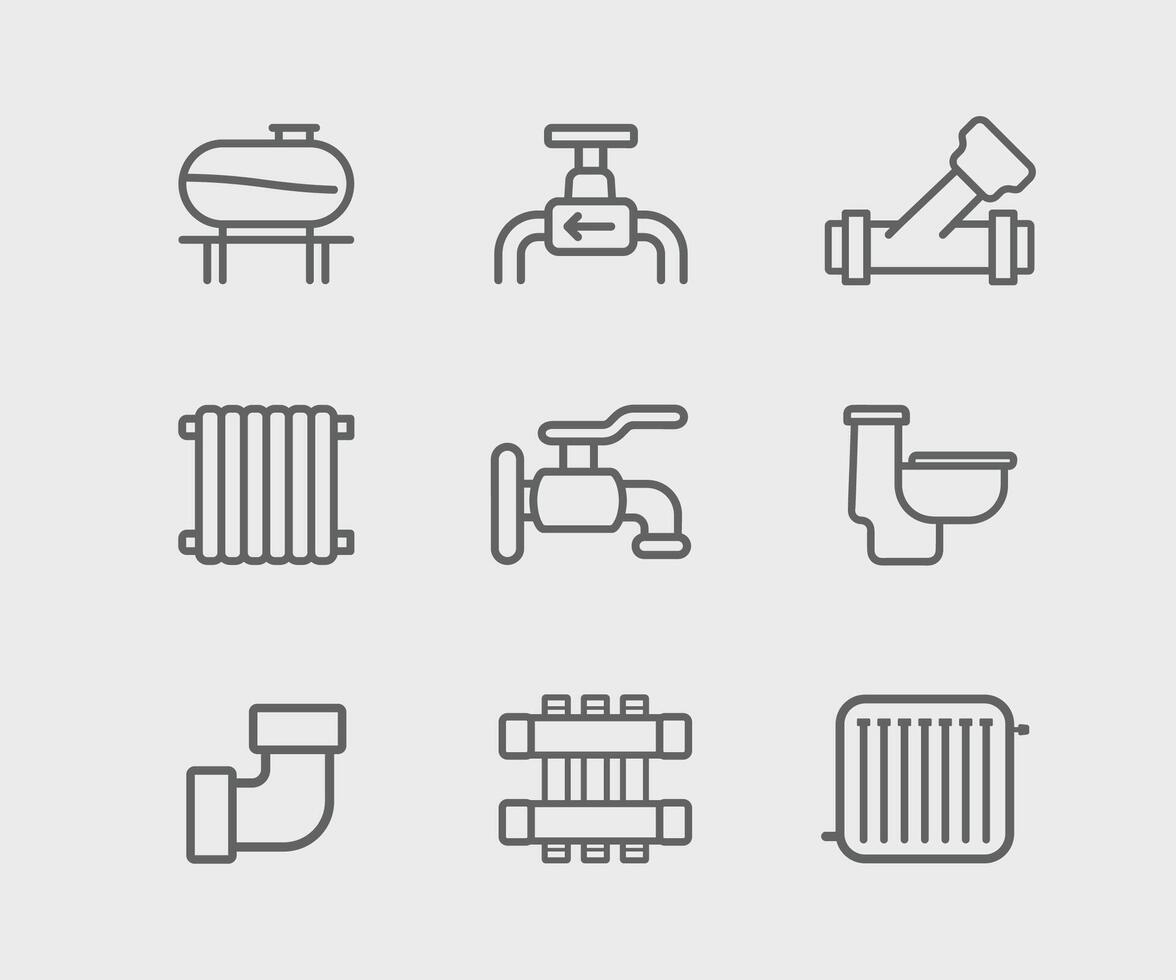 Plumbing and Heating Line Icon Set vector