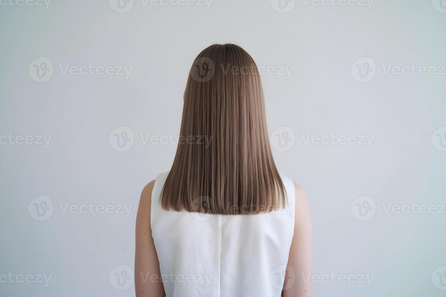Back view of a person with brown hair, emphasizing simplicity and grooming photo