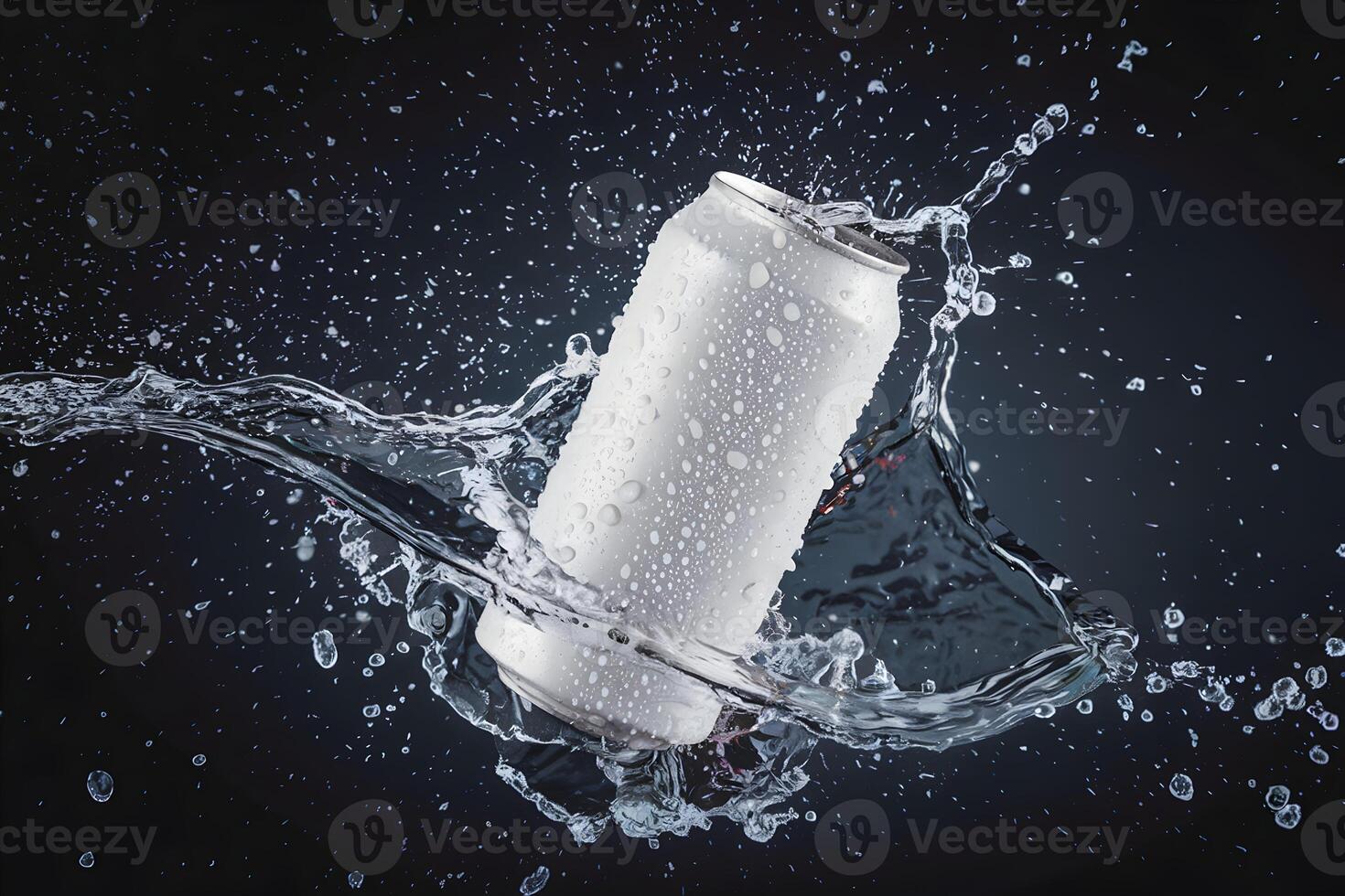 White can floats in mid air, surrounded by a dynamic water splash, on a dark background photo