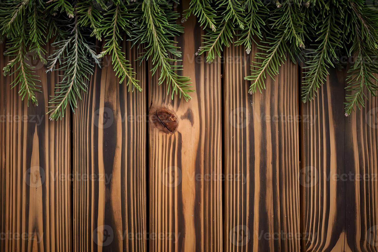 Wooden backdrop with pine branches adding a festive feel photo