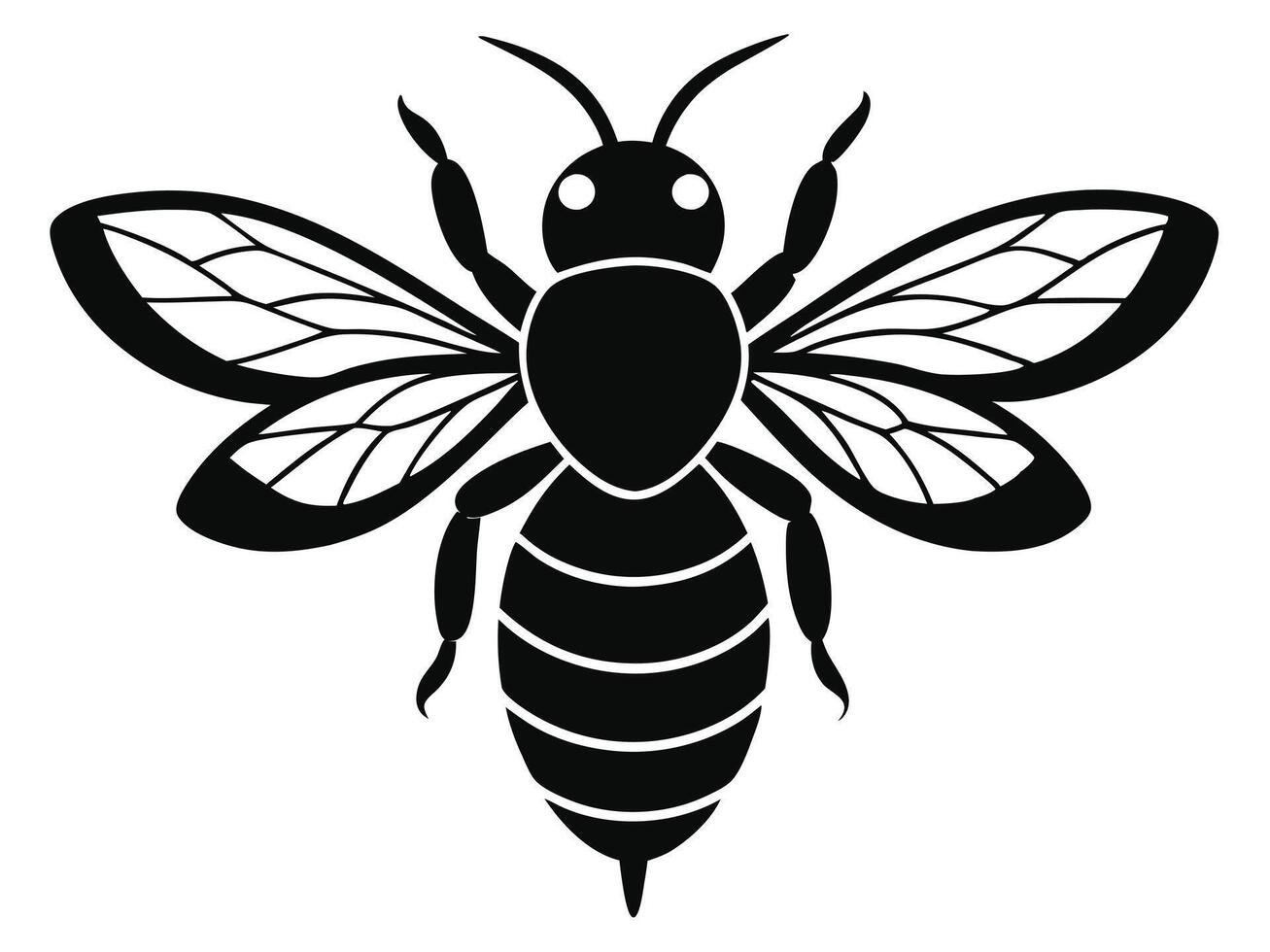 A black and white silhouette of a bee vector