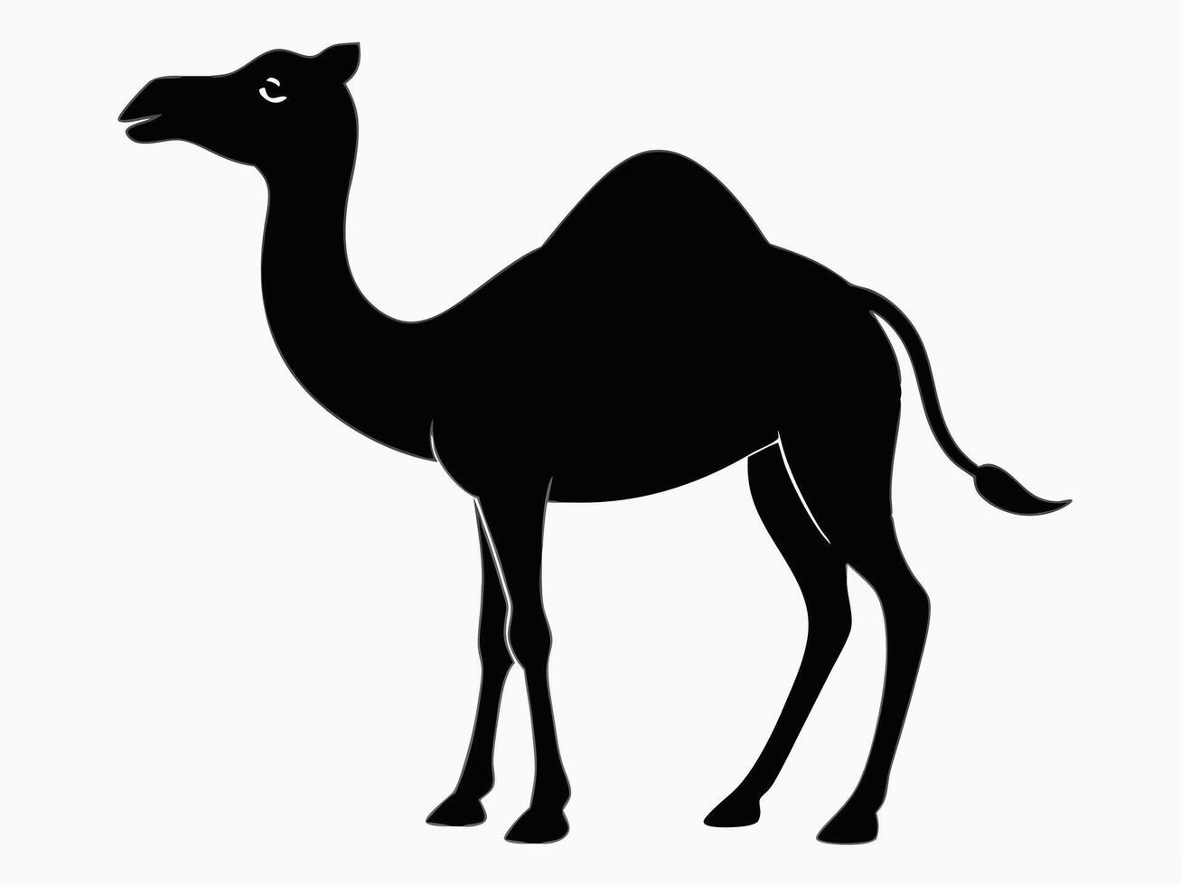 A camel is standing in a black silhouette on a white background vector