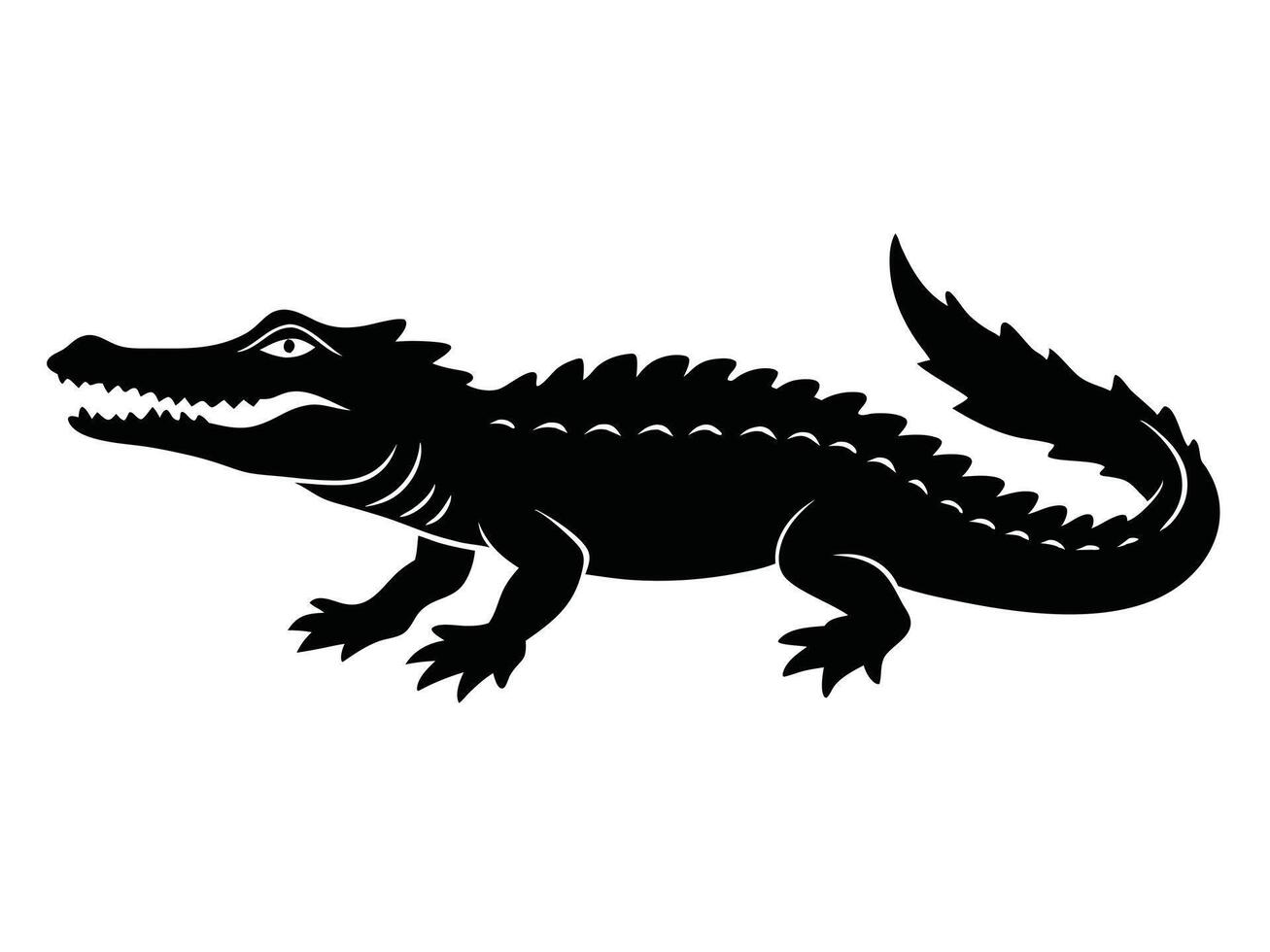 A black and white silhouette of an alligator vector