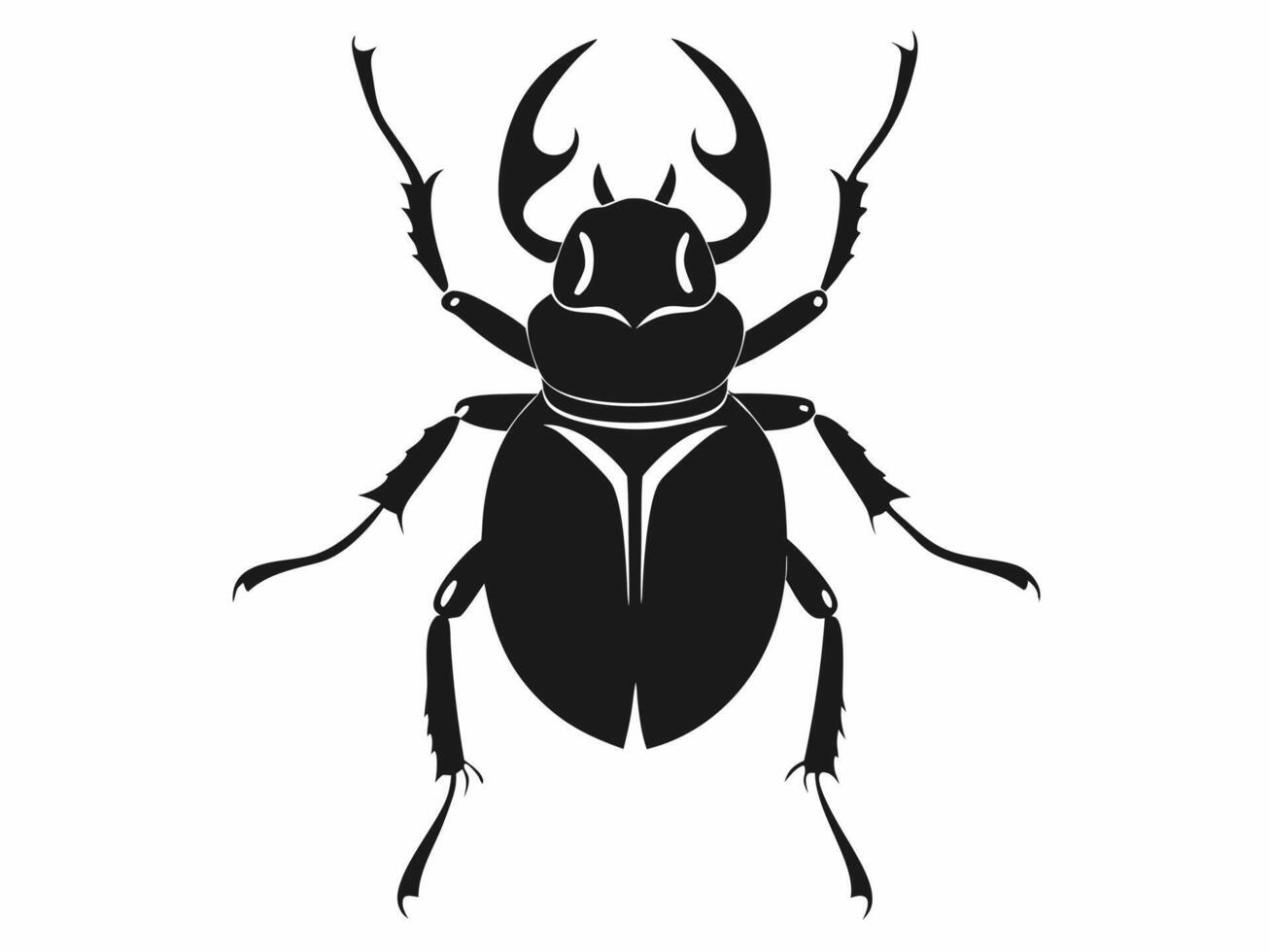 A black and white illustration of a beetle vector