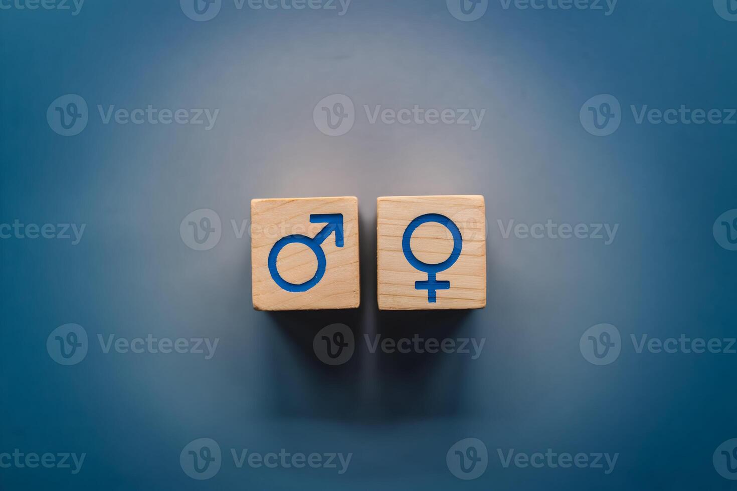 Wooden blocks with male and female symbols on a gradient blue background photo