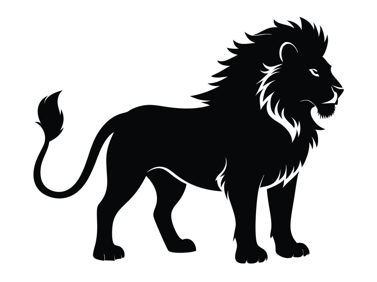 A black and white silhouette of a lion vector