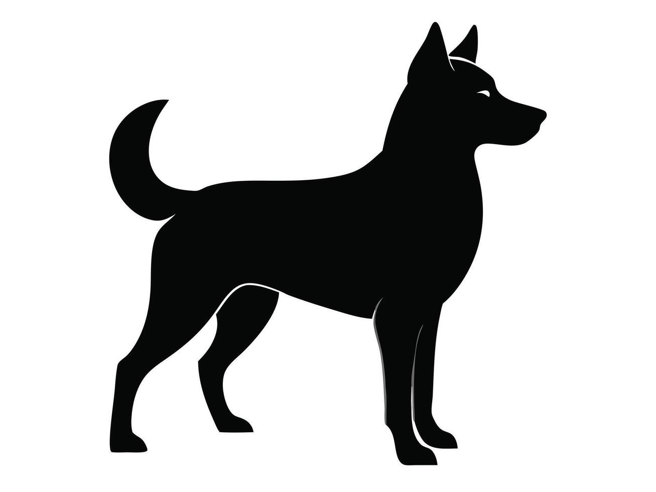 A black silhouette of a dog standing on a white background vector