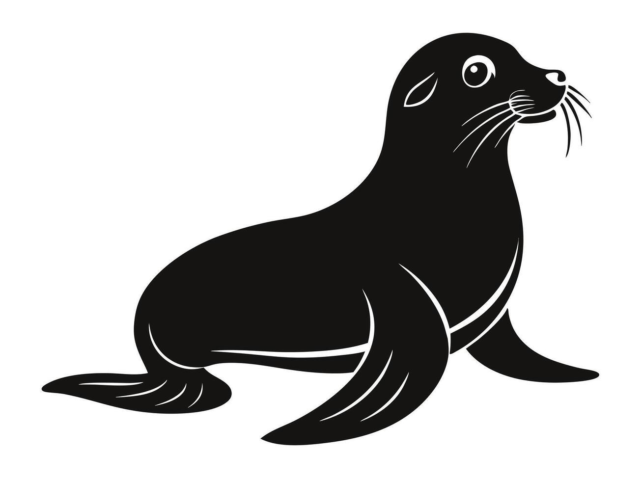 A black and white illustration of a seal vector