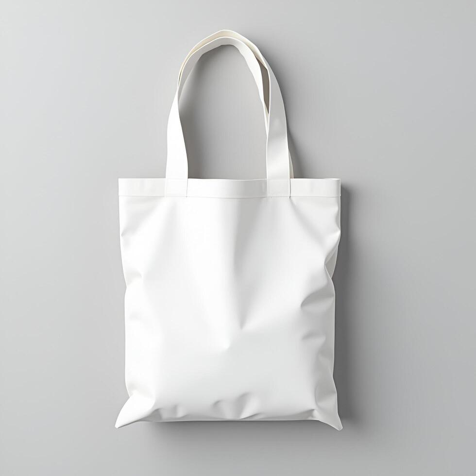 White tote bag set against minimal gray canvas background photo