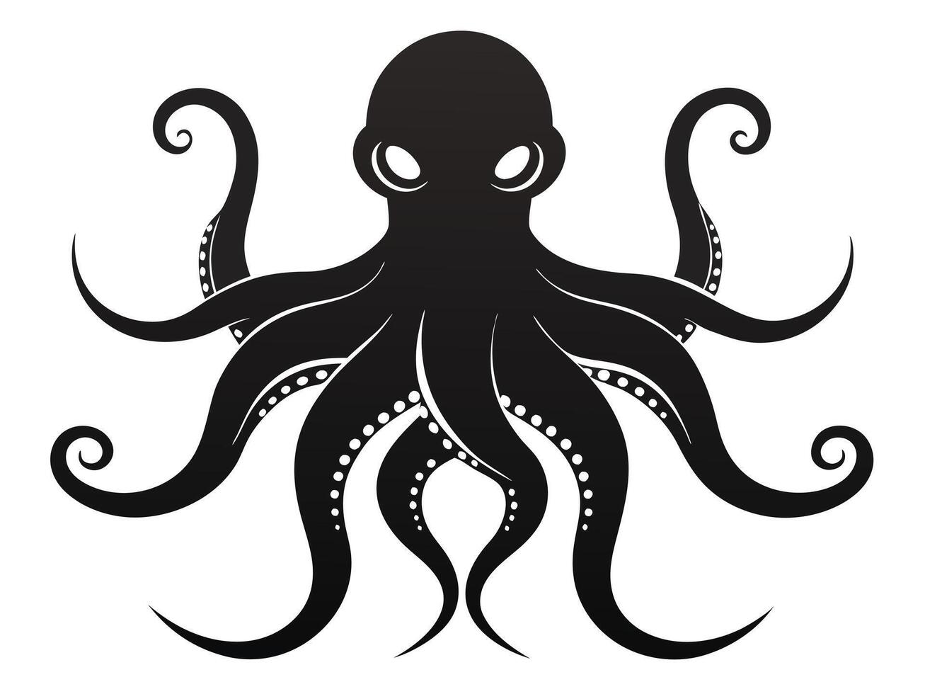 Octopus black silhouette on white background. Animal Black Silhouette Collection vector