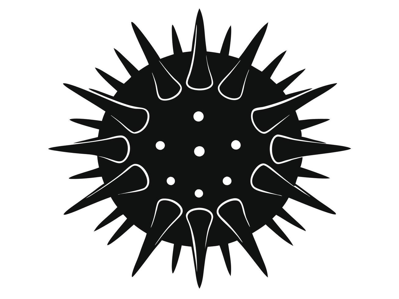 A black and white illustration of a spiky sea urchin vector