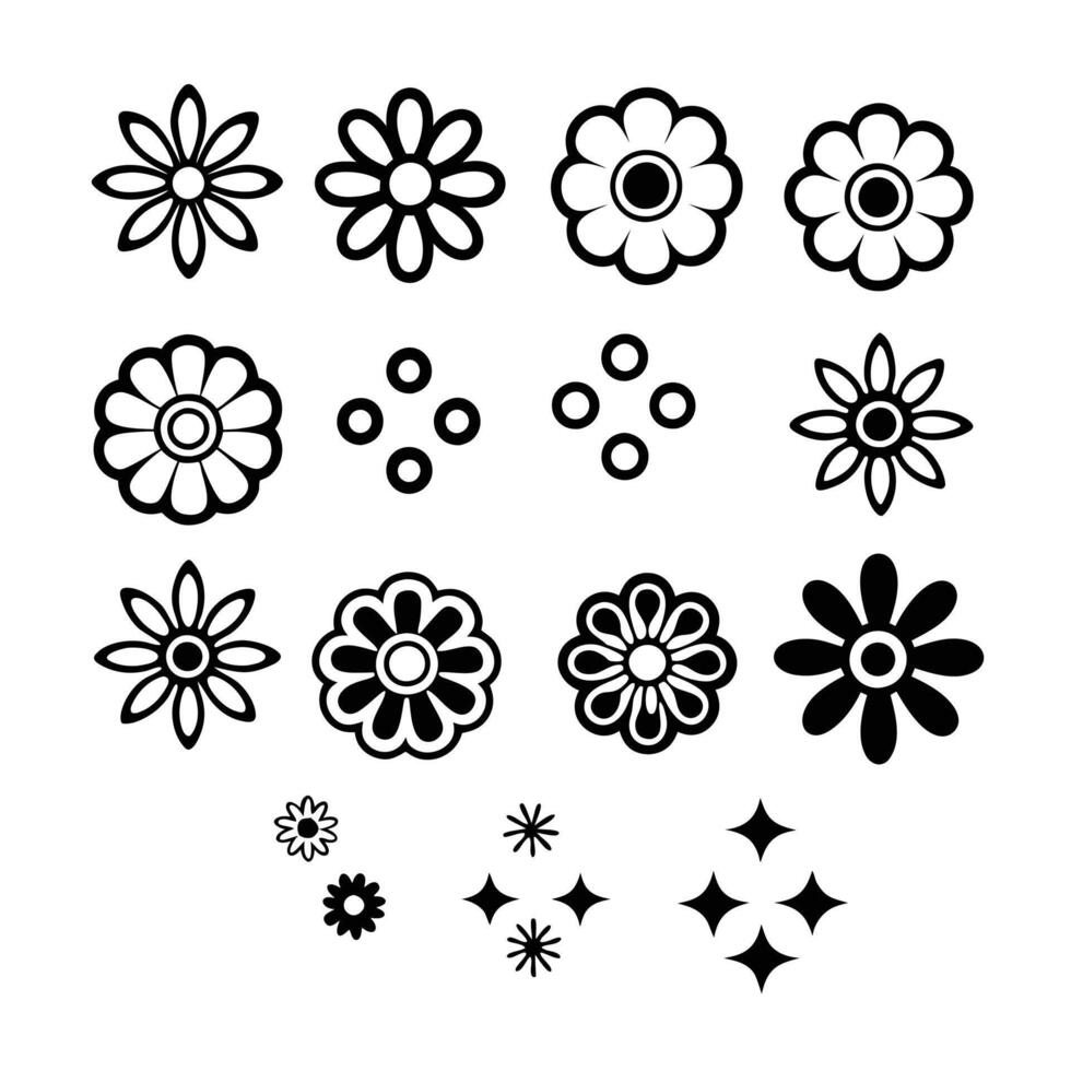 Simple flower sketches in black and white style. vector