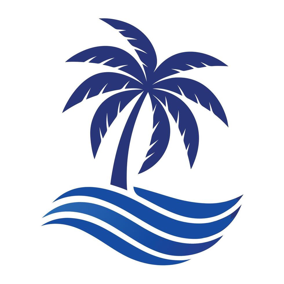 Stylized palm tree silhouette tropical beach icon. vector