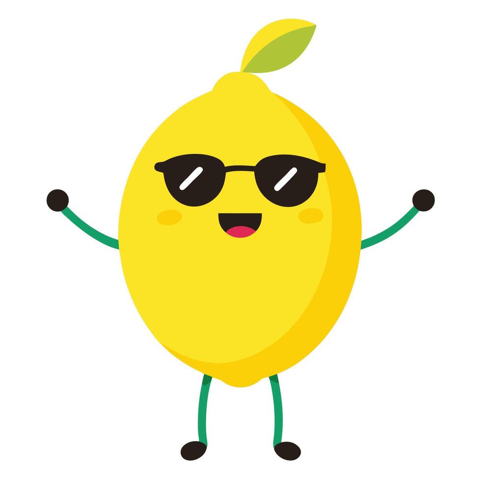 Lemon character cartoon with sunglasses and smiling face. vector