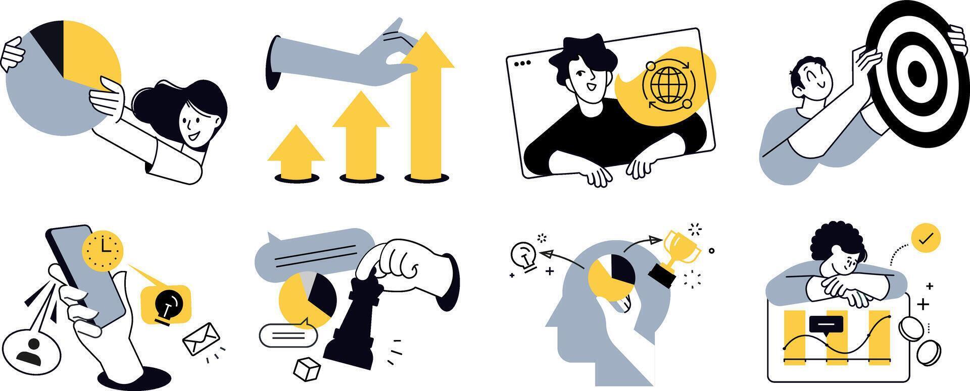 Set of illustrations on the topic of business and technology. vector