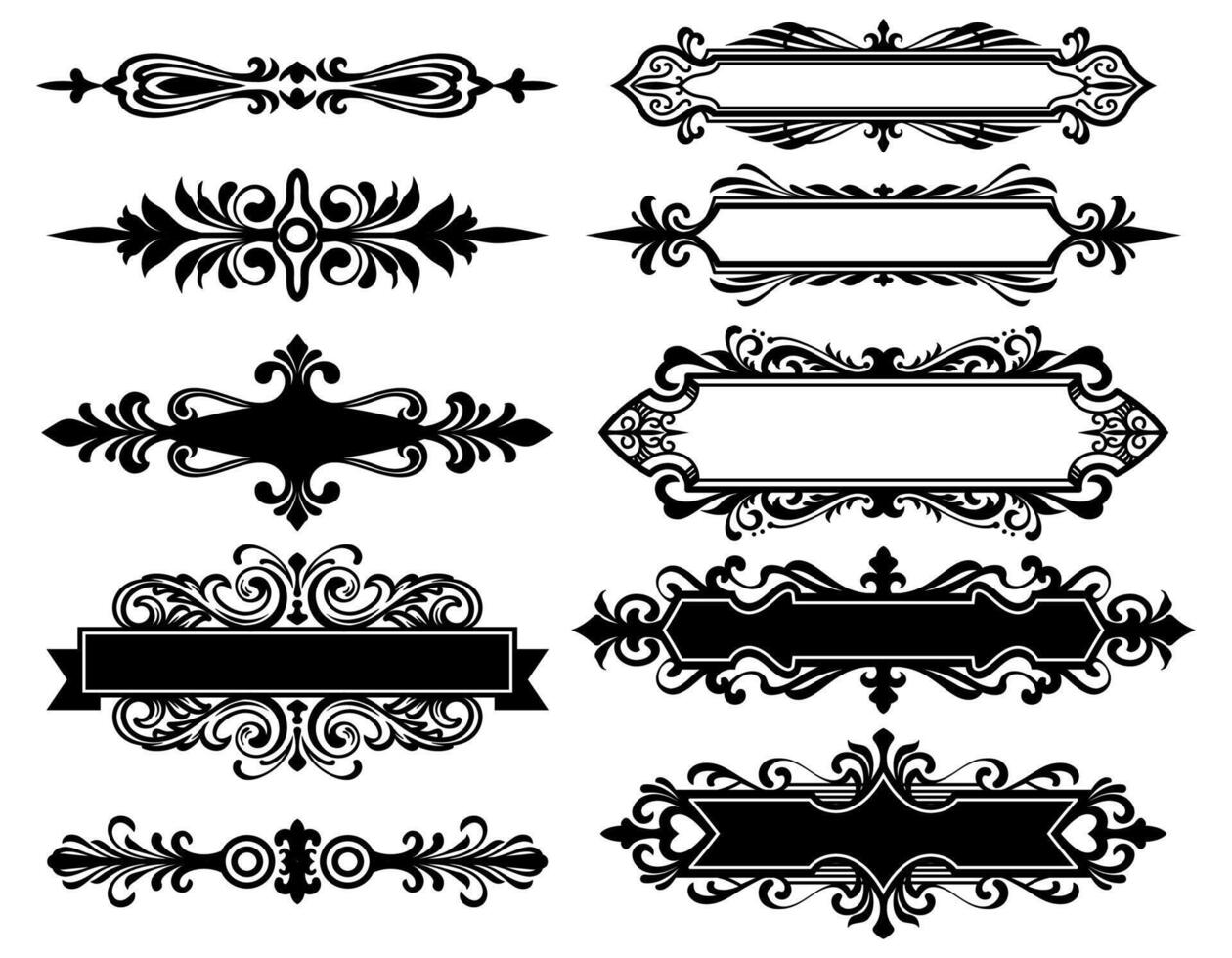 Set of floral ornament in black collection. Vintage and retro element design. vector