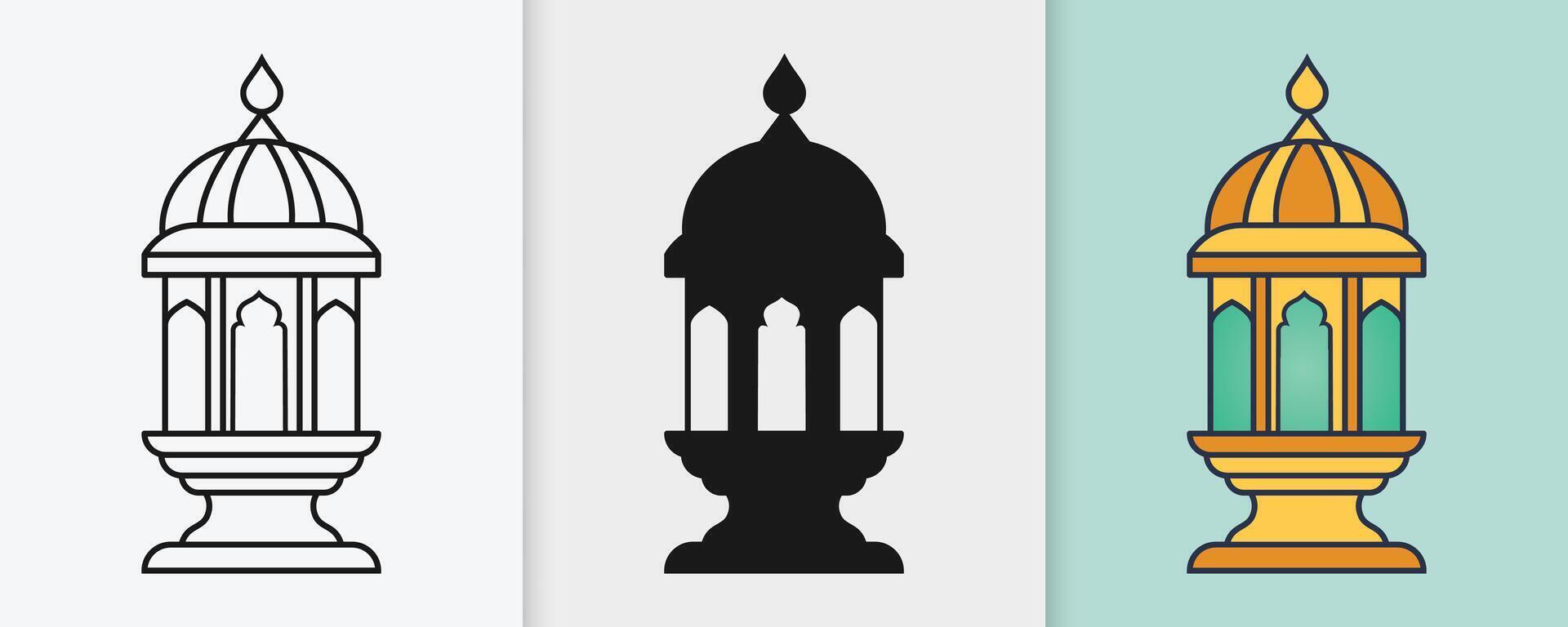 Sacred Islamic lanterns in a detailed outline and silhouette collection for festivals vector