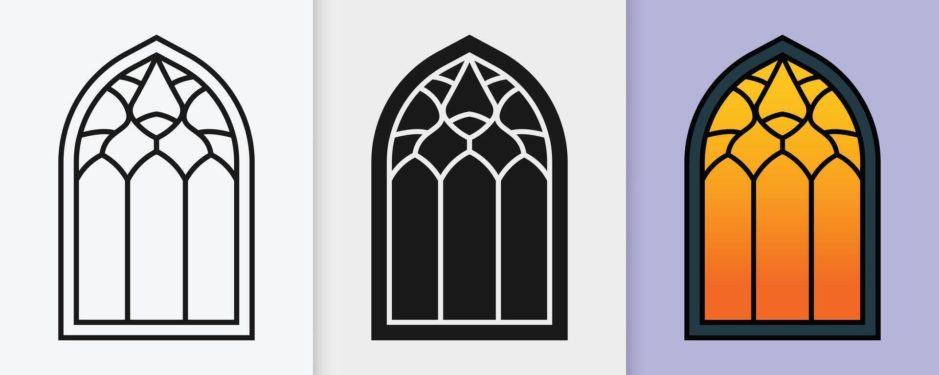 Islamic architecture window outline and silhouette set in a minimal flat style vector
