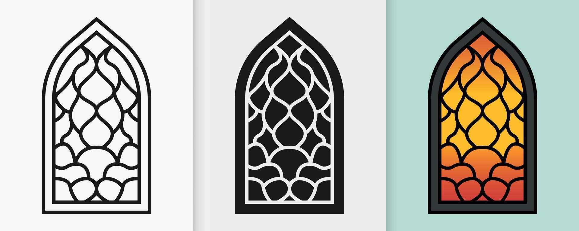 Elegant Islamic window designs in outline and silhouette set for festive decorations vector