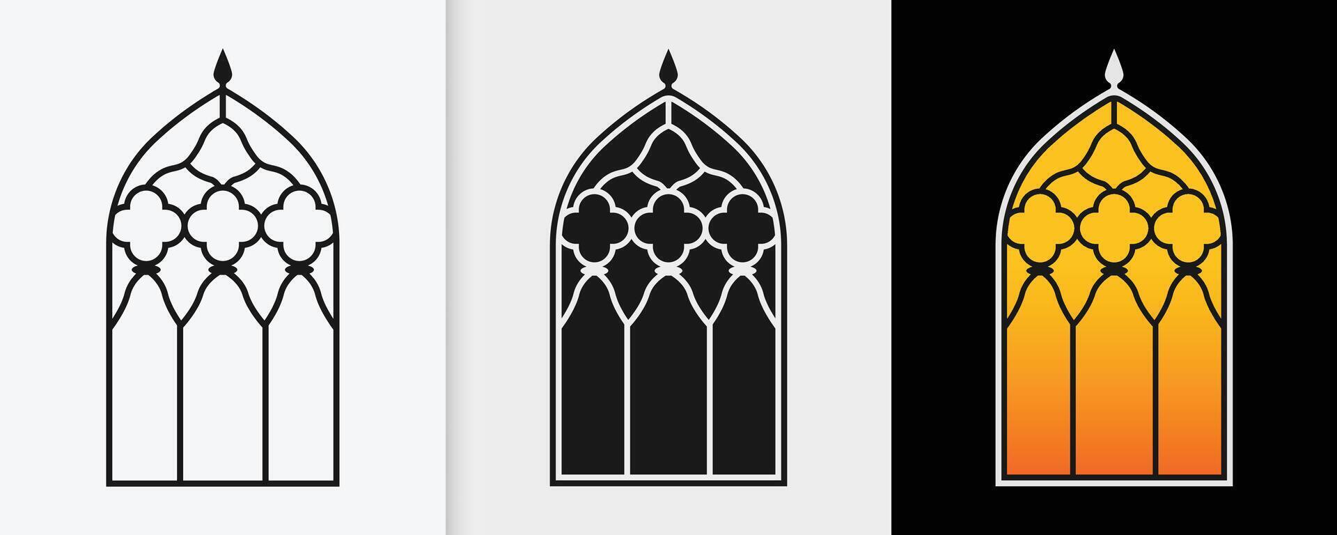 Minimalist Islamic window designs in a modern outline and silhouette composition vector