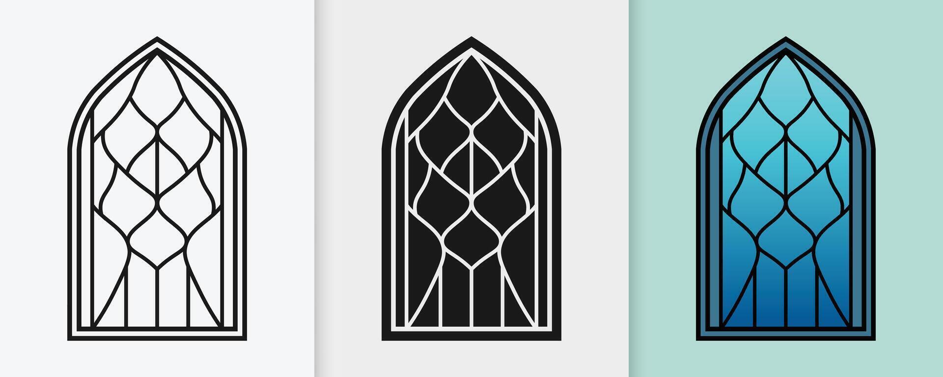 Islamic architectural elements featuring window outlines and silhouettes for Ramadan vector