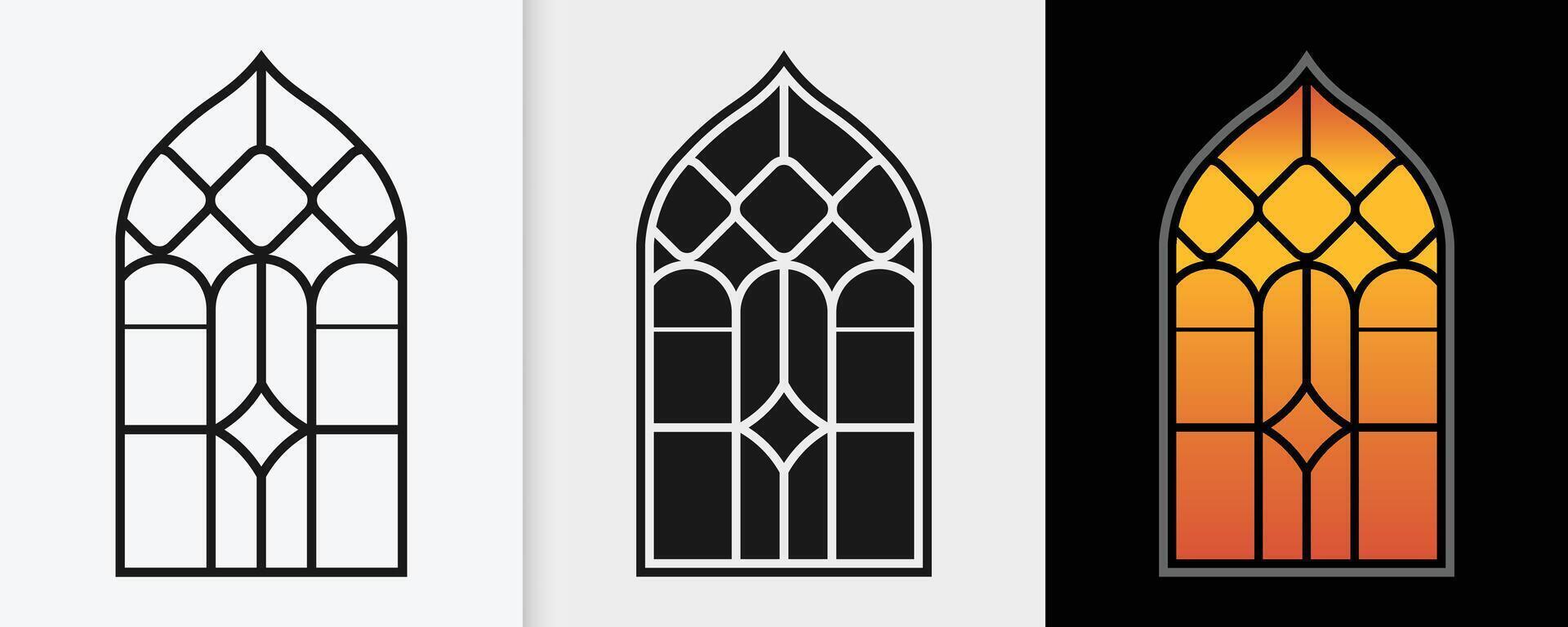 Spiritual Islamic window motifs in an elegant outline and silhouette artwork vector