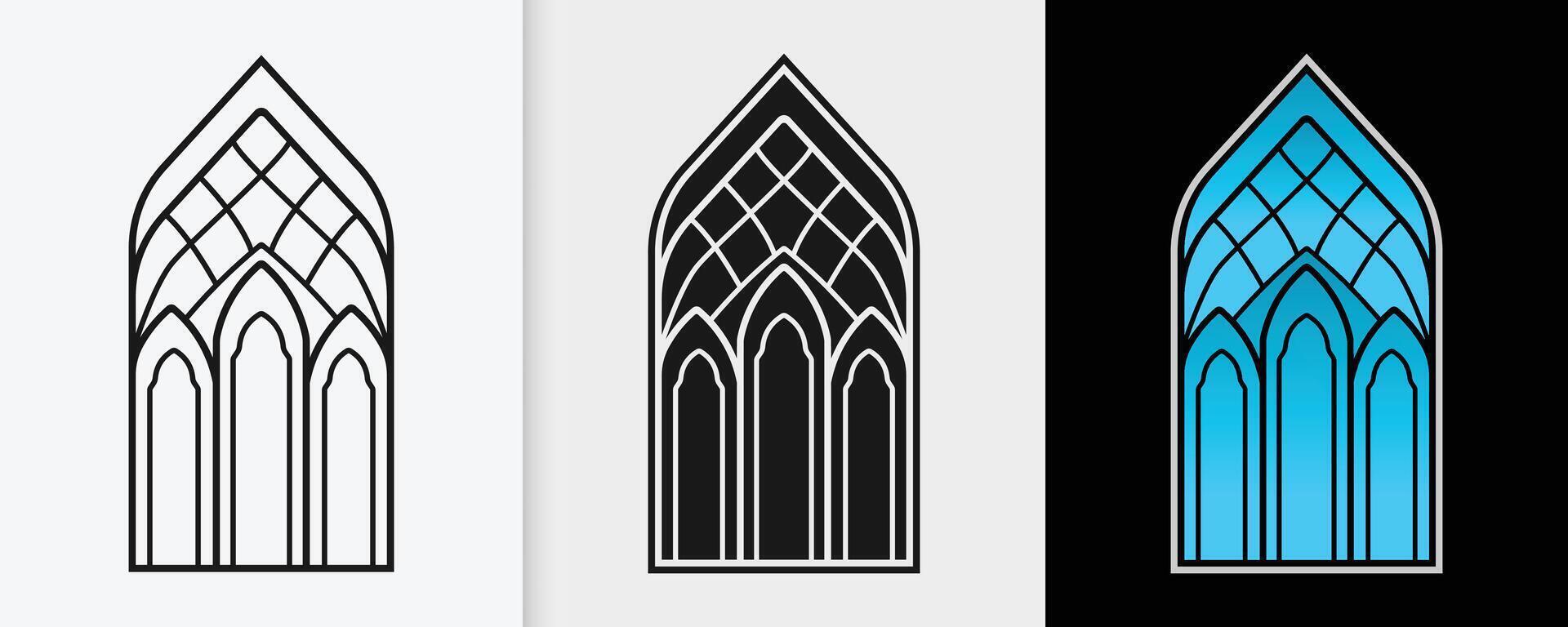 Traditional Arabian window shapes in an artistic outline and silhouette theme vector