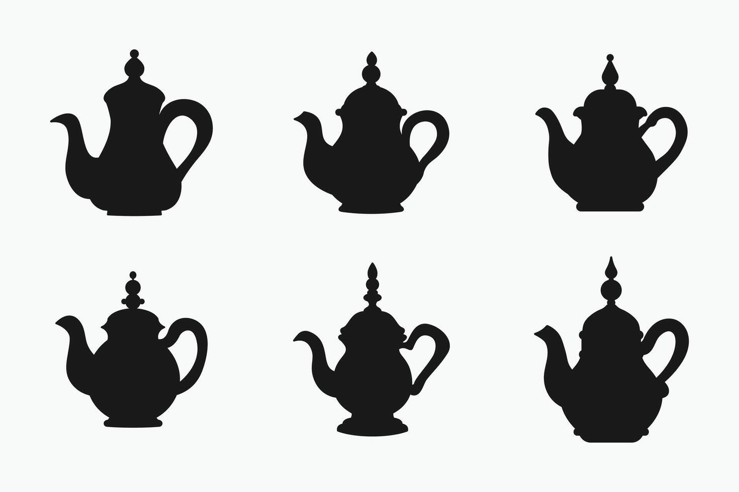 Arabic tea pot kettle silhouette icon bundle set in black and white flat illustration for eid vector
