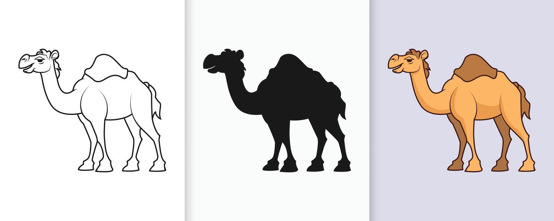 Beautifully crafted camel illustrations in flat outline and silhouette style for celebrations vector