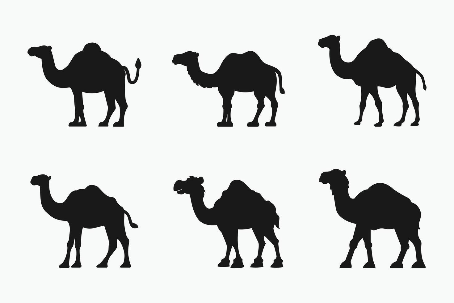 Camel silhouette bundle set in black and white isolated flat illustration for eid celebration vector