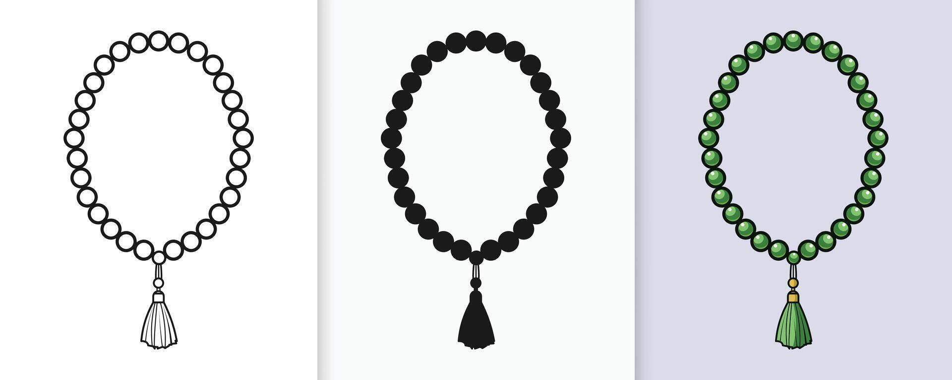 Beautifully crafted Islamic tasbih in outline and silhouette format for Ramadan and Eid vector