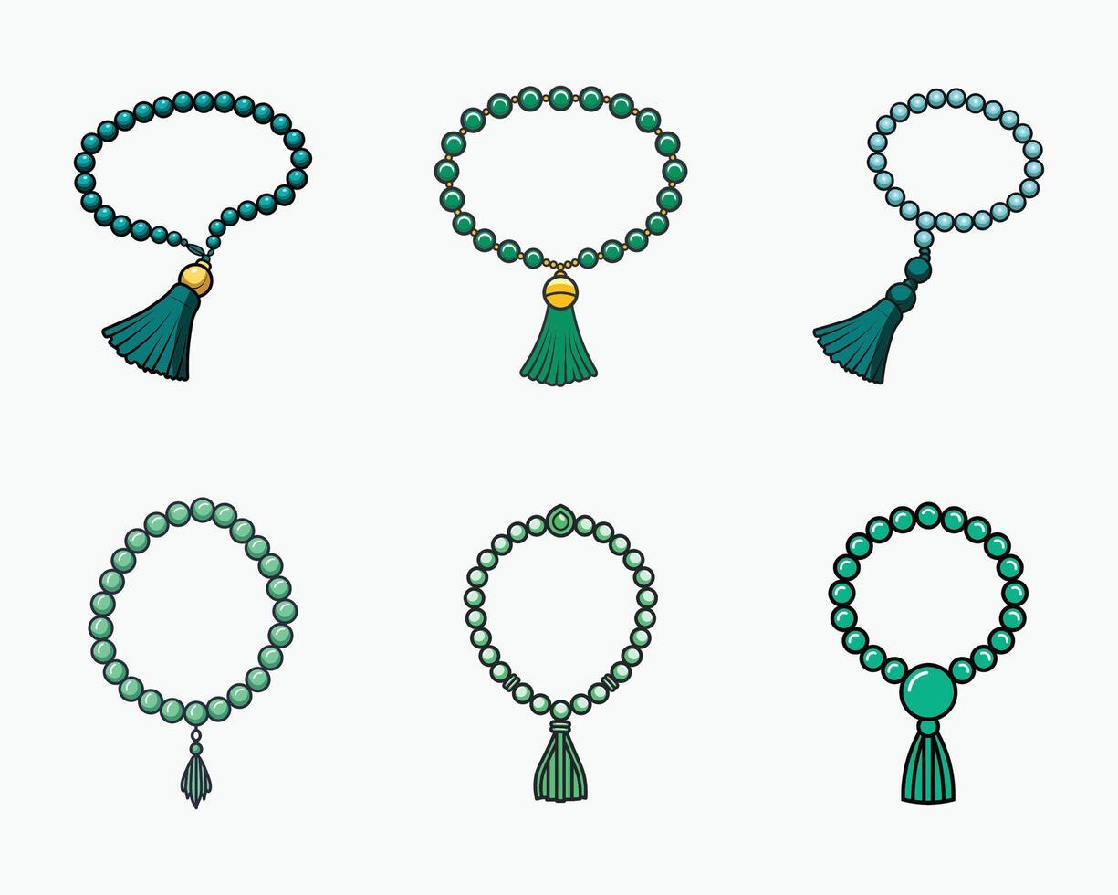 Traditional Islamic tasbih icon bundle in a modern flat illustration for Eid vector