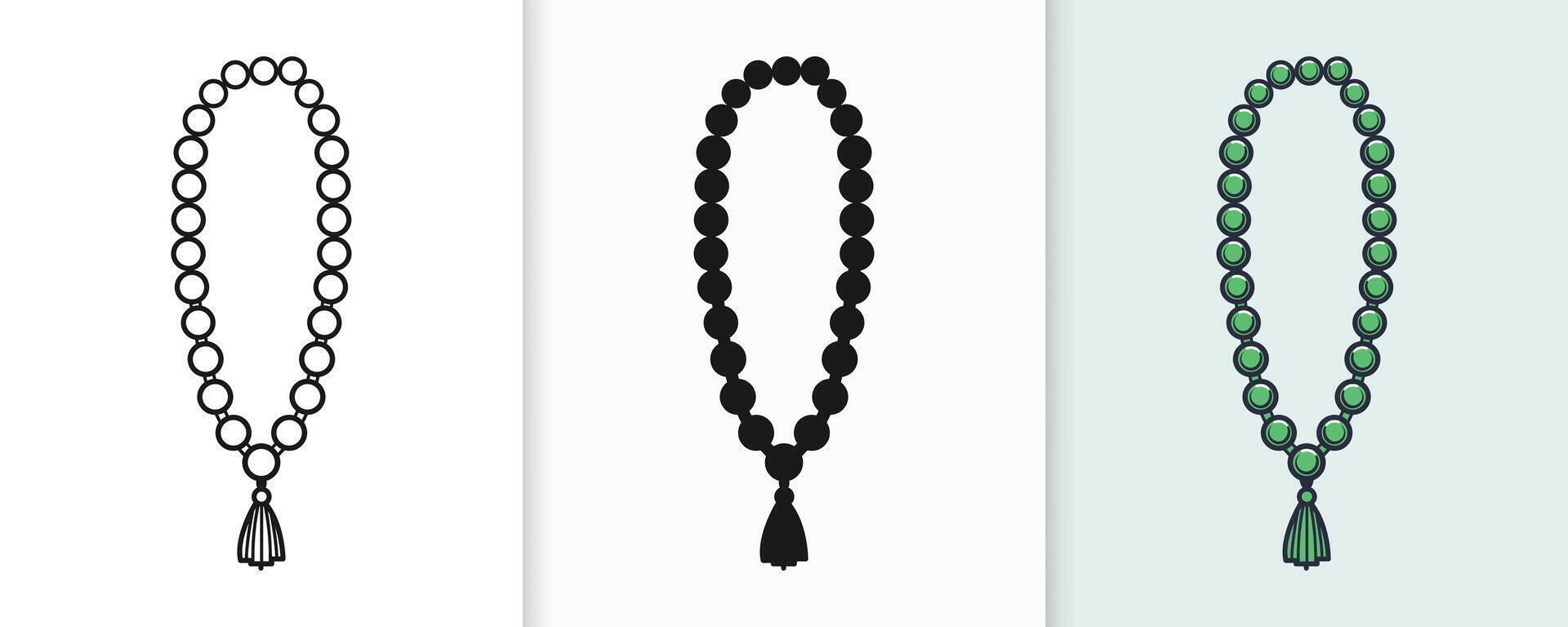 Islamic tasbih outline and silhouette set with isolated flat illustration for Eid celebration vector